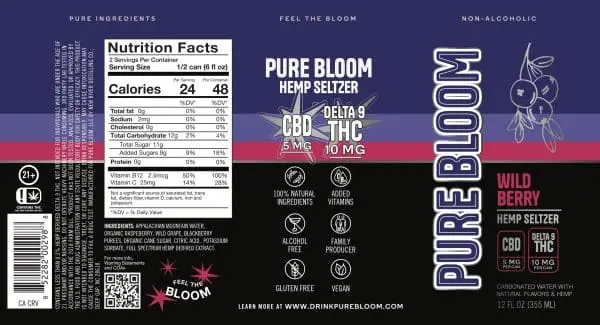 Pure Bloom Hemp Seltzer Wild Berry 10 mg THC 4-Pack - Image 2