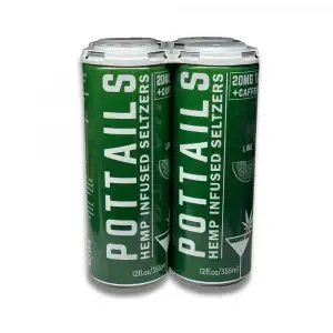 Pottails Lime 20mg THC Infused Seltzer + Caffeine 4-Pack