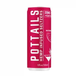 Pottails Watermelon 20mg THC Infused Seltzer + Caffeine 4-Pack