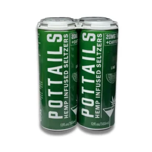 Pottails Lime 20mg THC Infused Seltzer + Caffeine 4-Pack