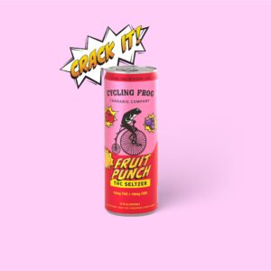 Cycling Frog Fruit Punch 10mg THC 4-Pack manufacturer can artwork; sold as four cans