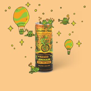 Cycling Frog Mango Lemonade 50mg THC 4-Pack manufacturer can artwork; sold as four cans